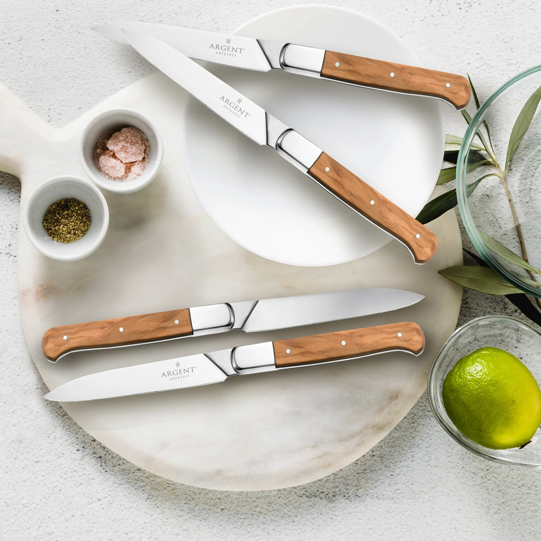 Argent Lynden Olive Wood Steak Knives, Set of 4
