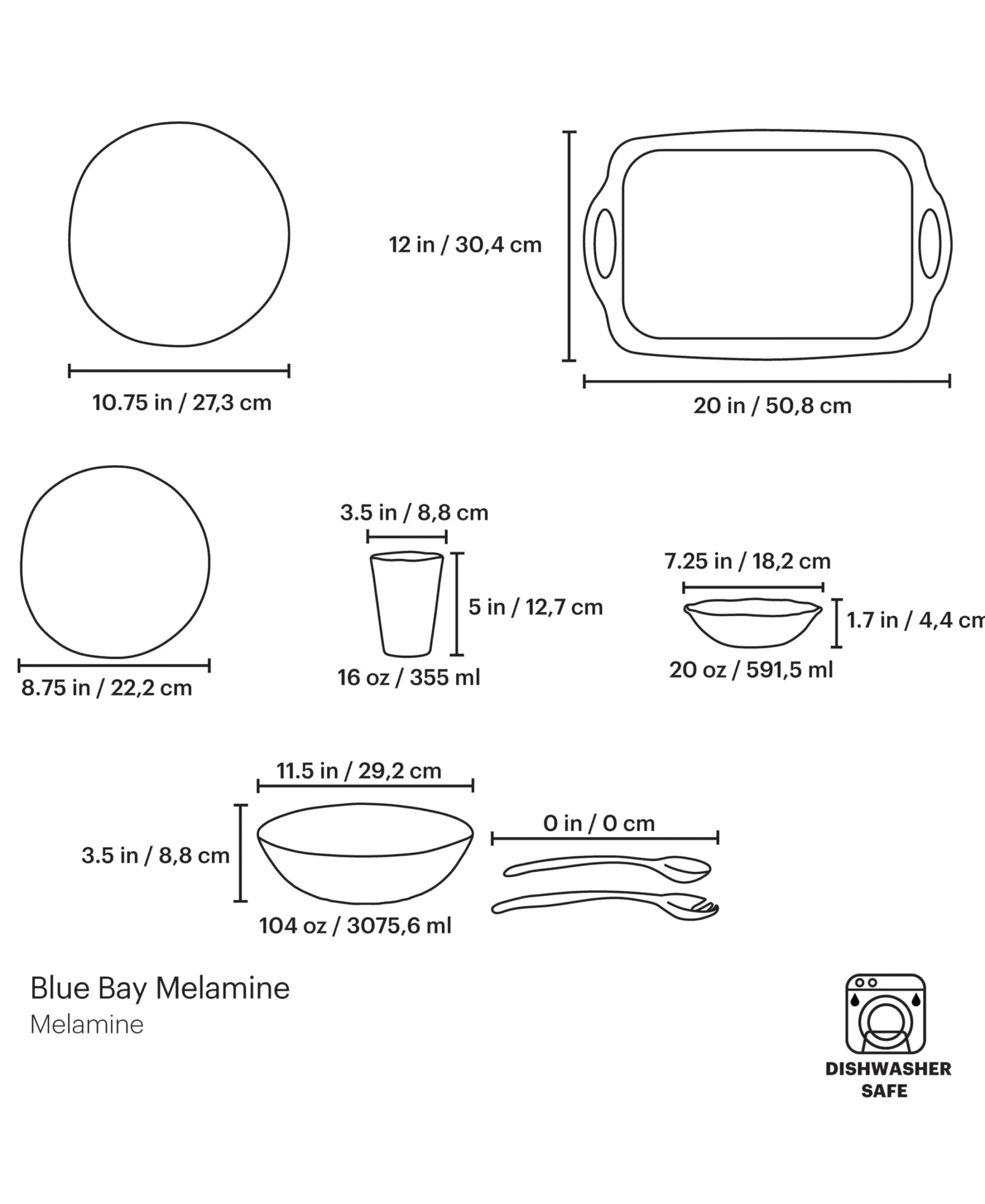 Blue Bay Melamine 20-Piece Dinnerware Set