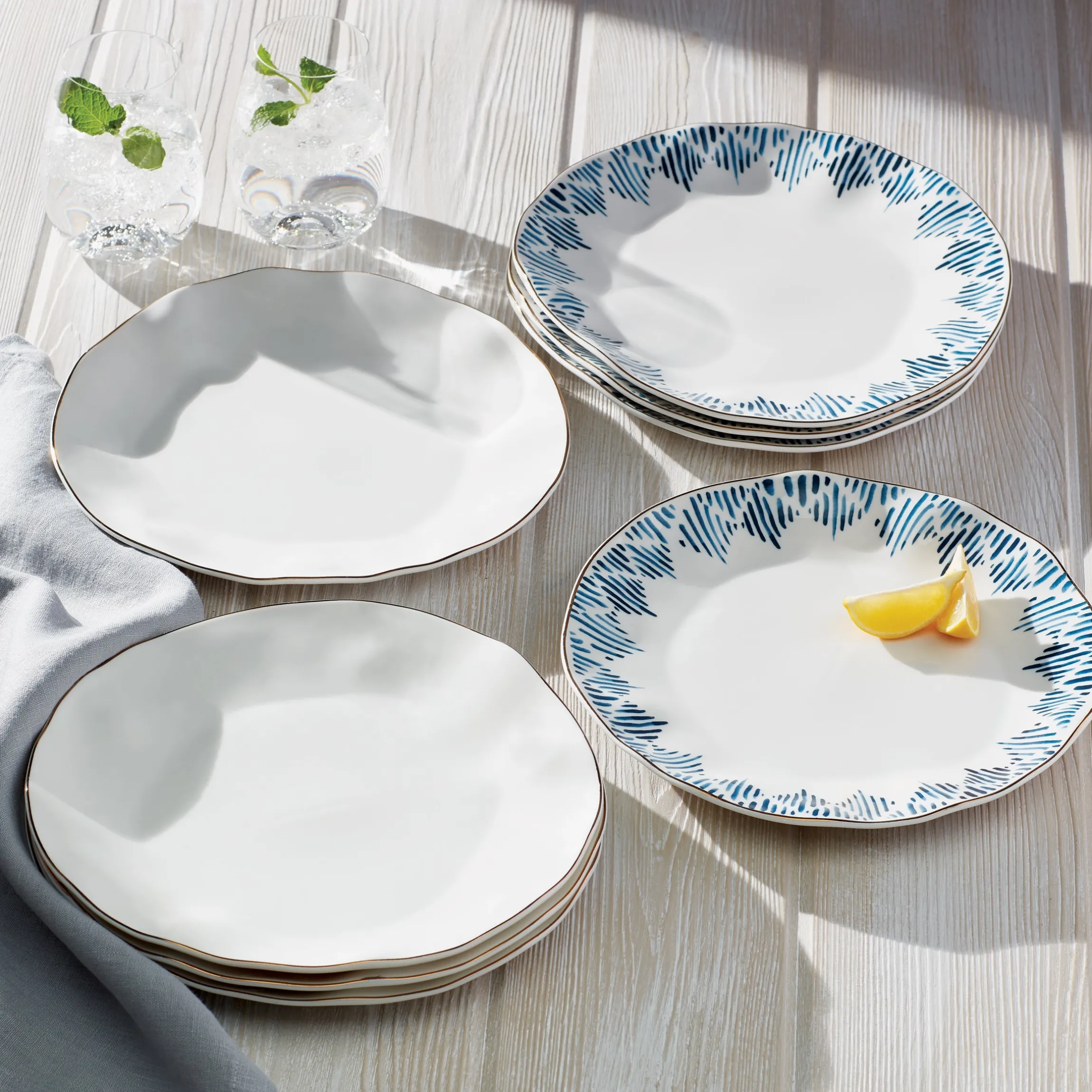 Blue Bay White Dinner Plates, Set of 4