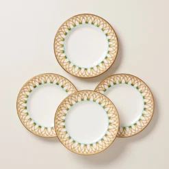 British Colonial Bamboo Accent Plates, Set of 4