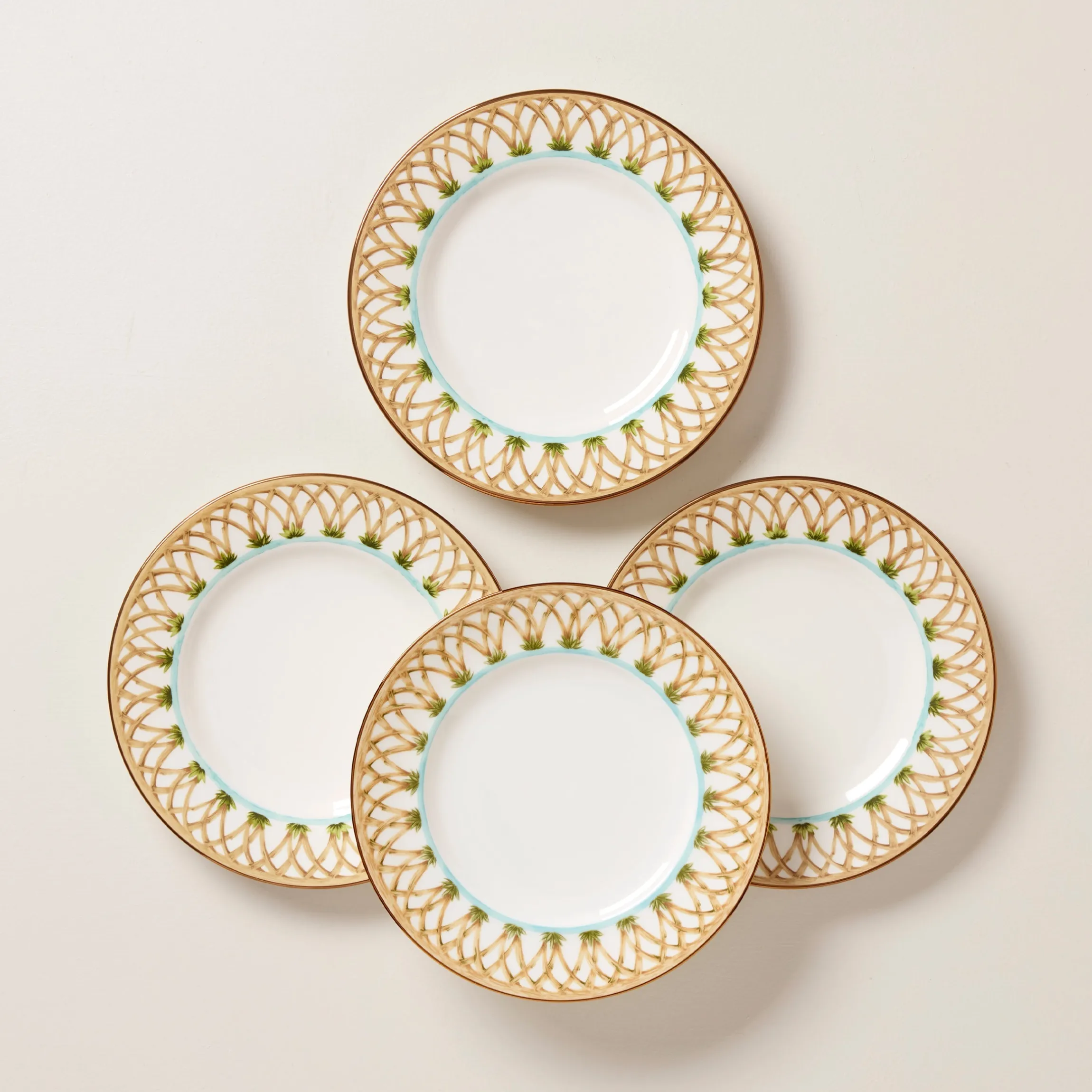 British Colonial Bamboo Accent Plates, Set of 4