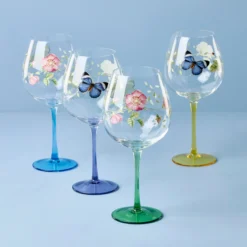 Butterfly Meadow Balloon Wine Glasses, Set of 4, Assorted