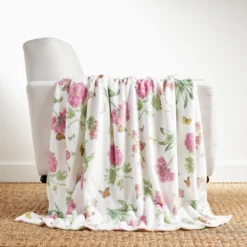 Butterfly Meadow Bloom Pink Throw Blanket