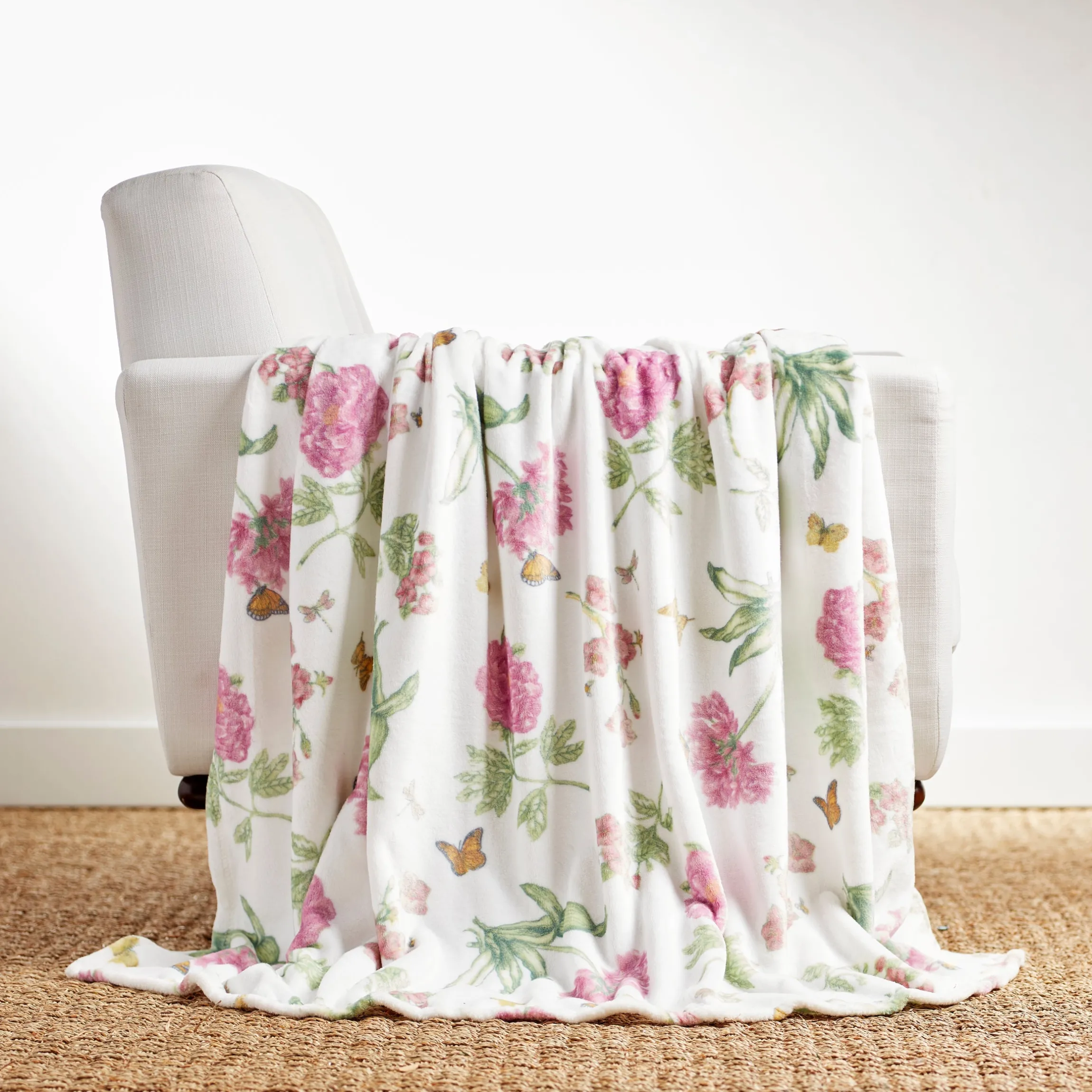 Butterfly Meadow Bloom Pink Throw Blanket