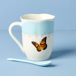 Butterfly Meadow Blue Mugs with Spoons, Set of 2