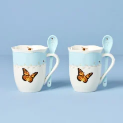 Butterfly Meadow Blue Mugs with Spoons, Set of 2