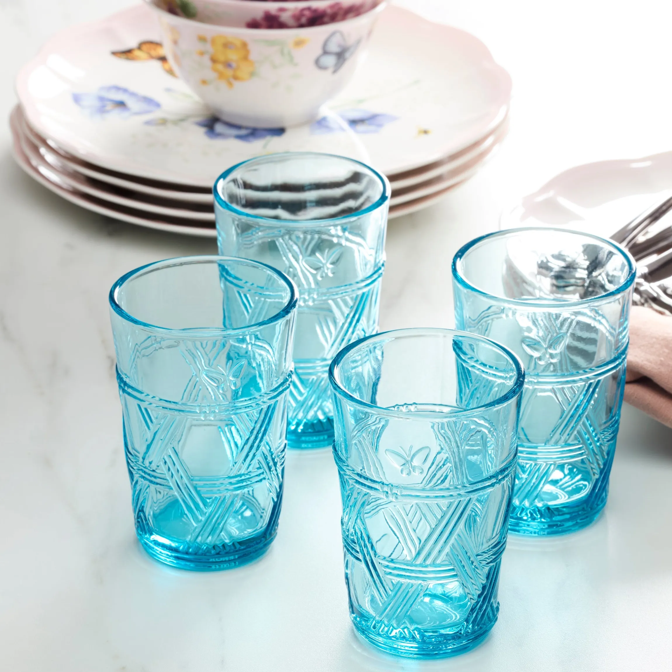 Butterfly Meadow Blue Tall Glasses, Set of 4