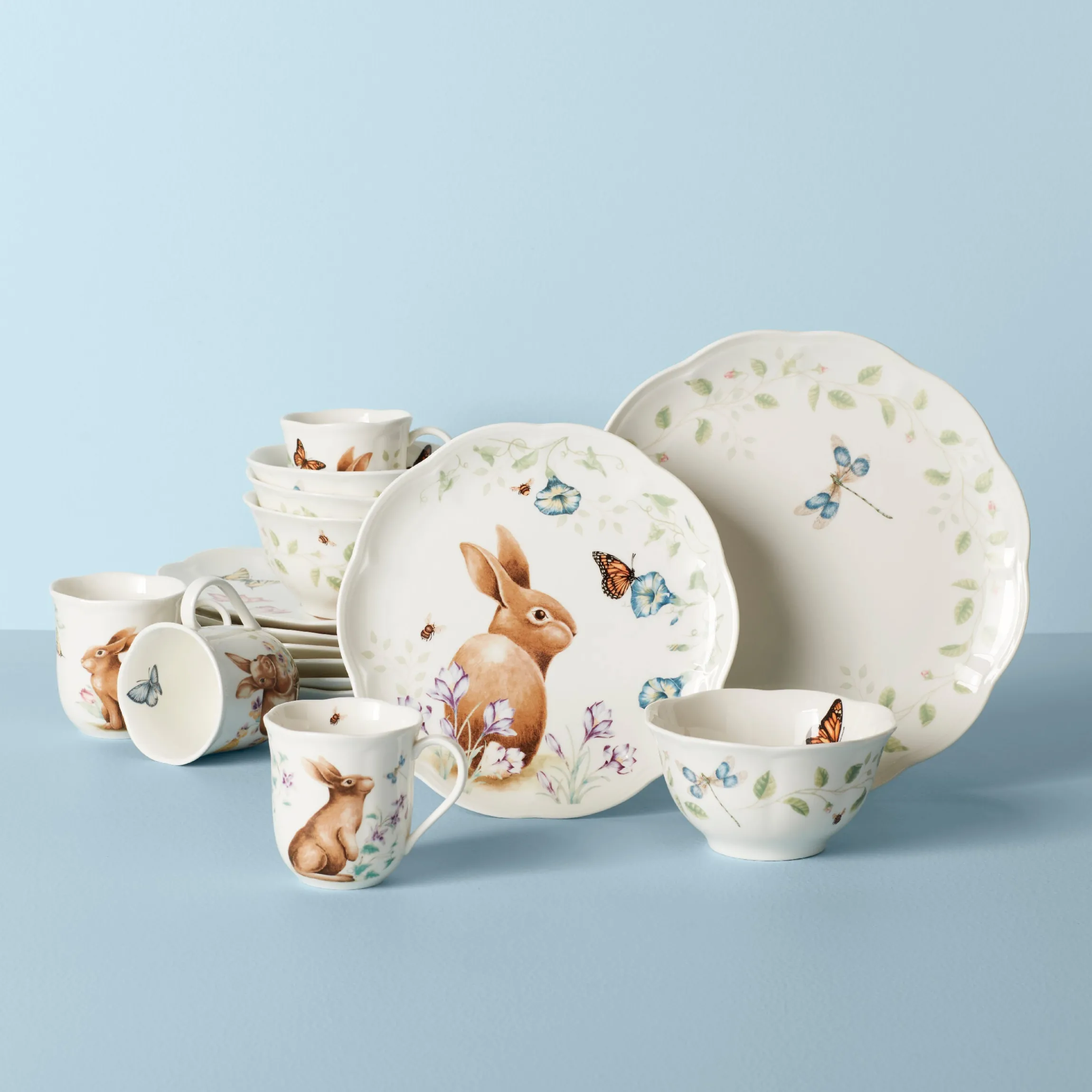 Butterfly Meadow Bunny 16-Piece Dinnerware Set