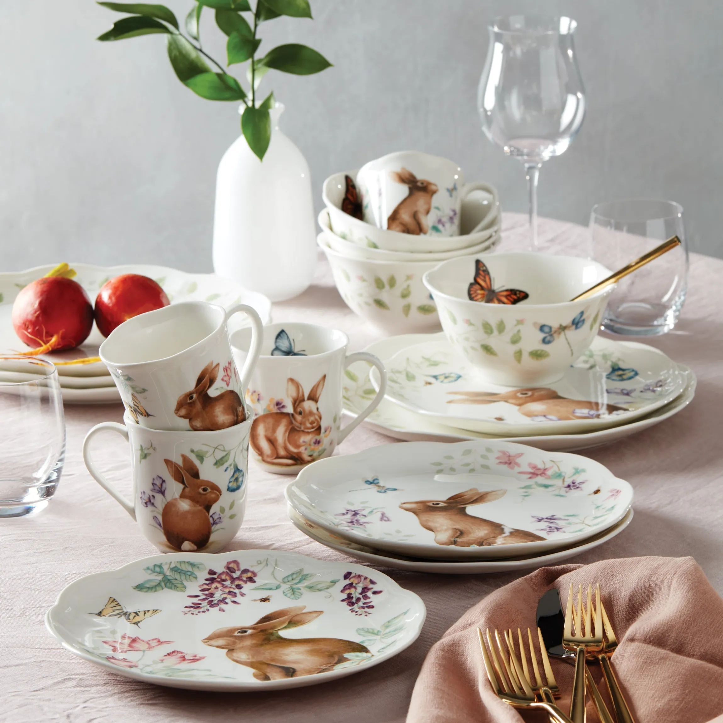 Butterfly Meadow Bunny 16-Piece Dinnerware Set