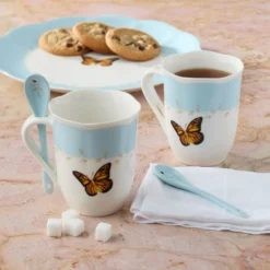 Butterfly Meadow Color Mugs with Spoons, Set of 8