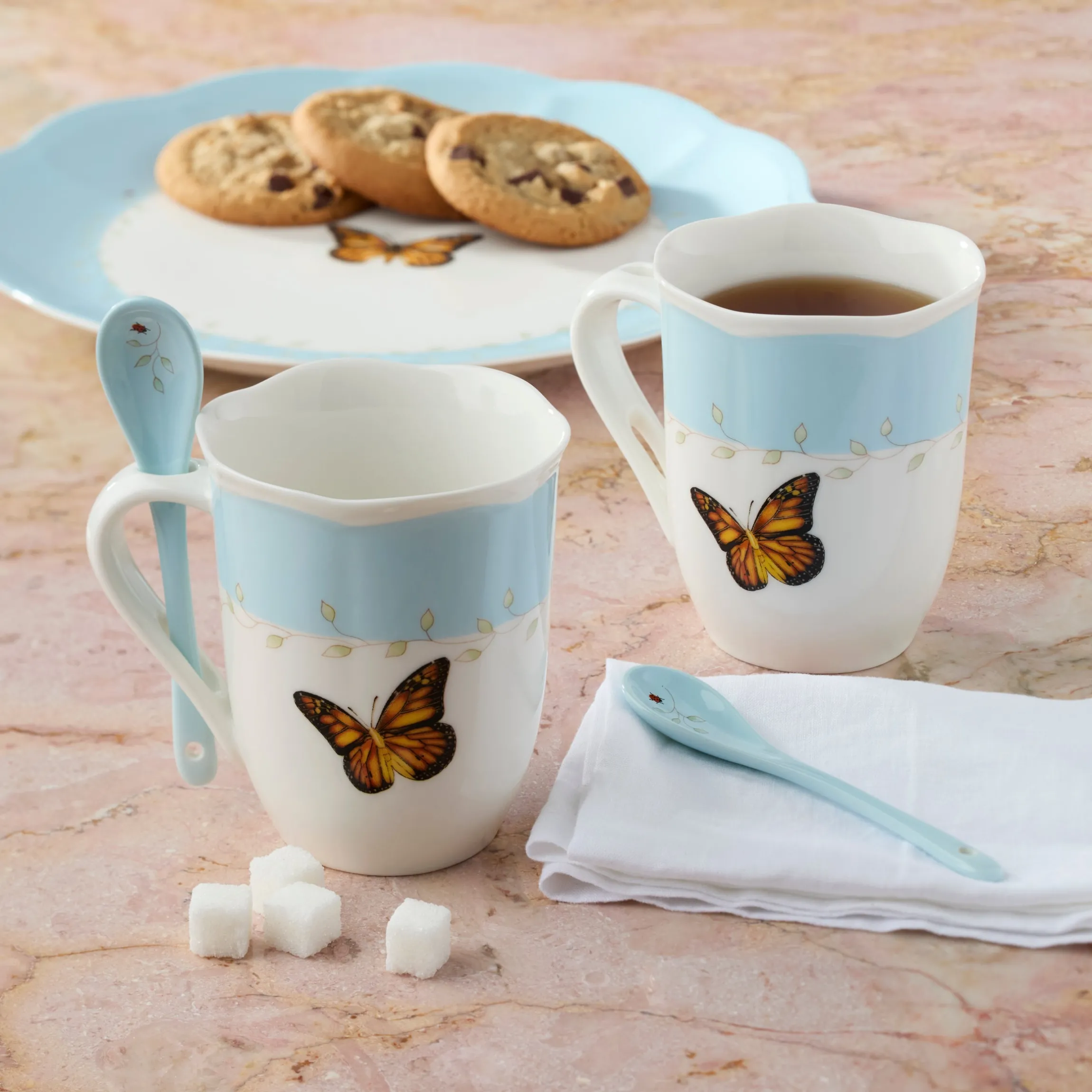 Butterfly Meadow Color Mugs with Spoons, Set of 8