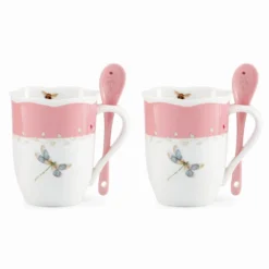 Butterfly Meadow Color Mugs with Spoons, Set of 8
