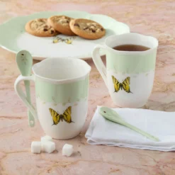 Butterfly Meadow Color Mugs with Spoons, Set of 8