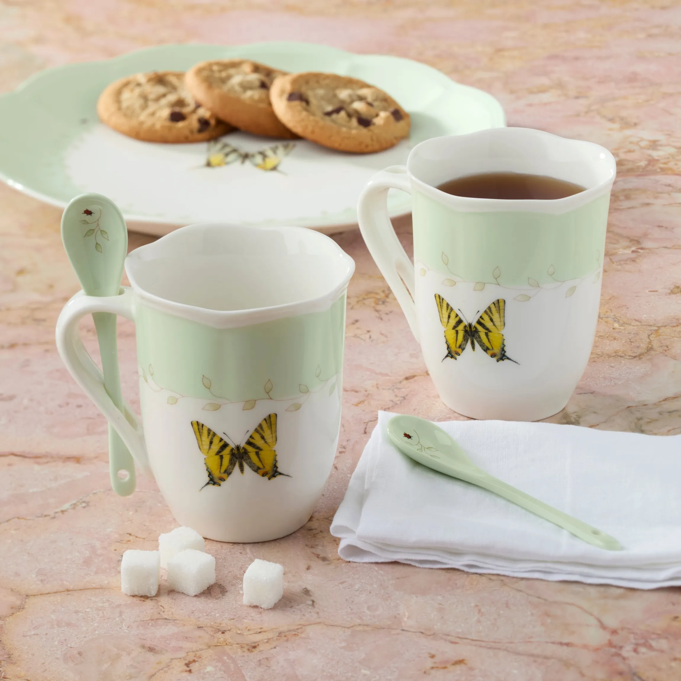 Butterfly Meadow Color Mugs with Spoons, Set of 8