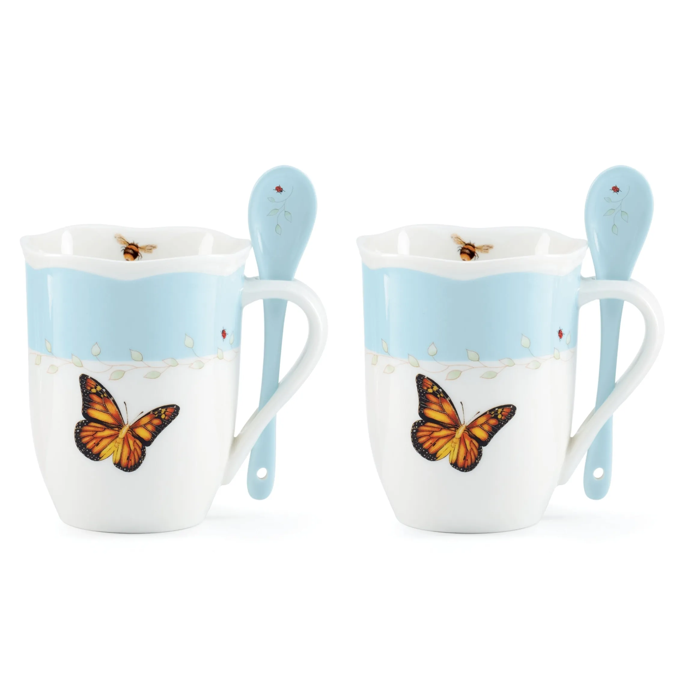 Butterfly Meadow Color Mugs with Spoons, Set of 8