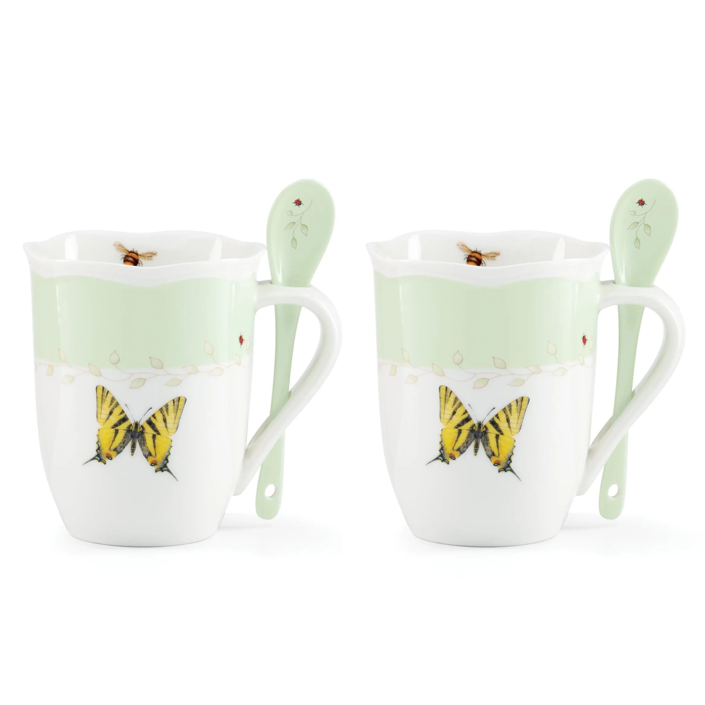 Butterfly Meadow Color Mugs with Spoons, Set of 8