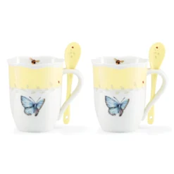Butterfly Meadow Color Mugs with Spoons, Set of 8