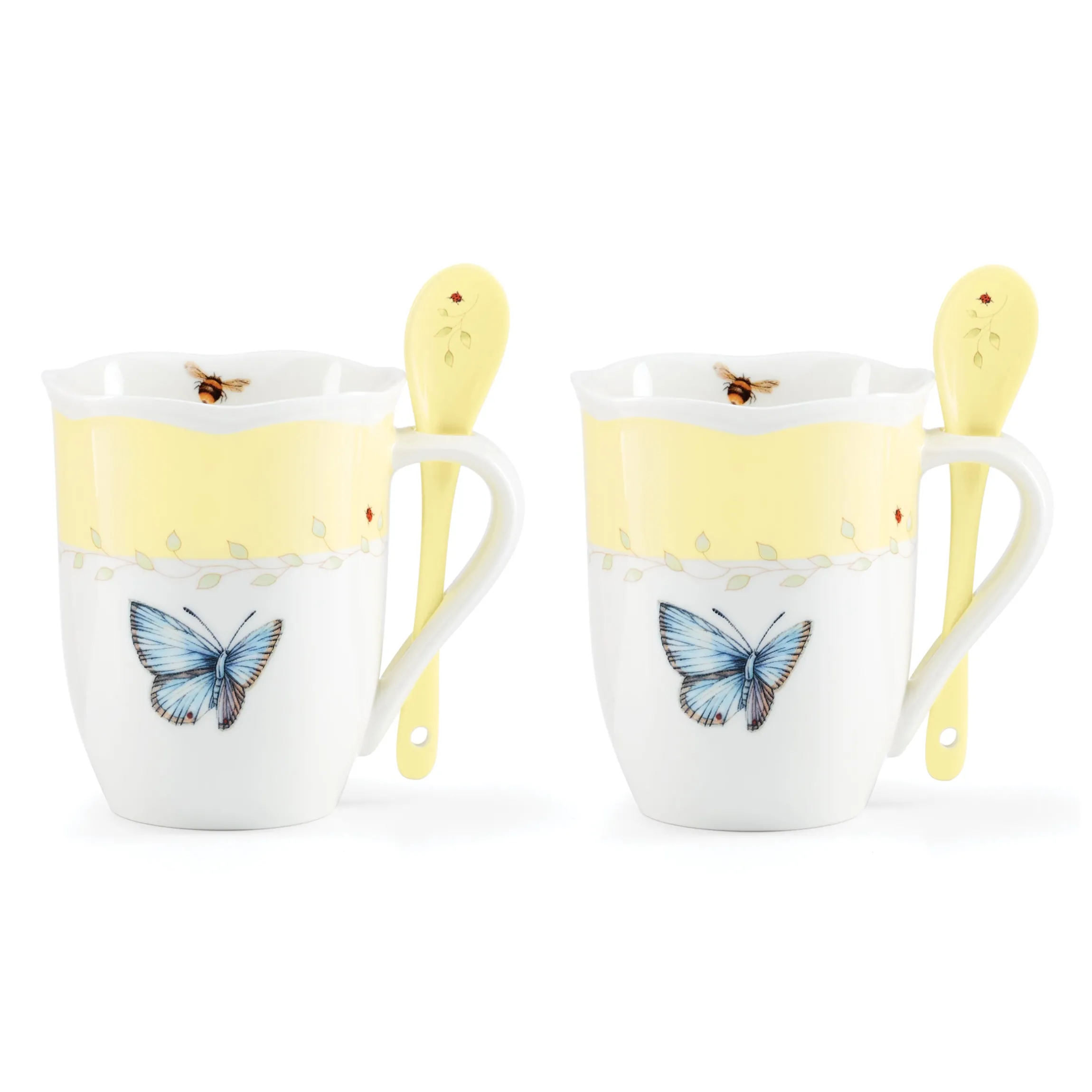 Butterfly Meadow Color Mugs with Spoons, Set of 8