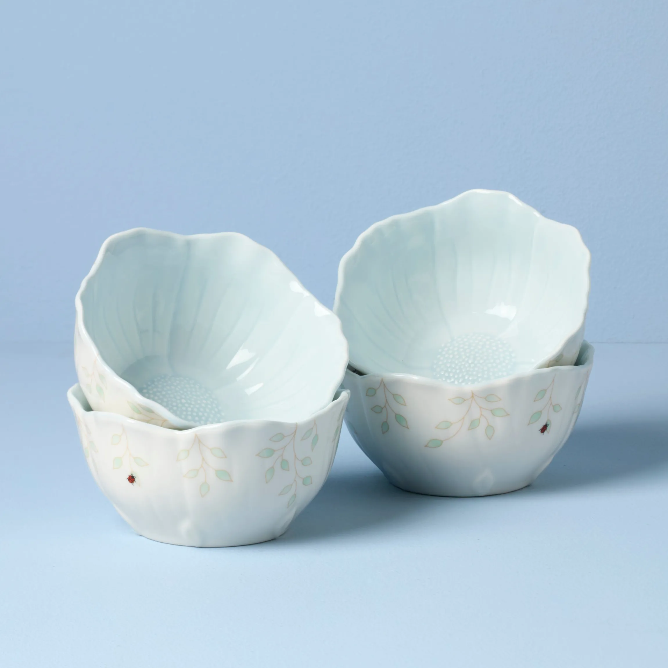 Butterfly Meadow Floral Blue Dessert Bowls, Set of 4