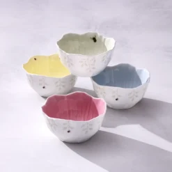 Butterfly Meadow Floral Blue Dessert Bowls, Set of 4