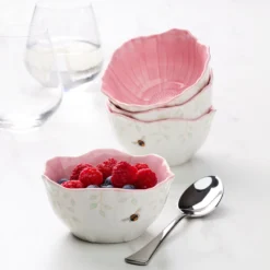 Butterfly Meadow Floral Pink Dessert Bowls, Set of 4