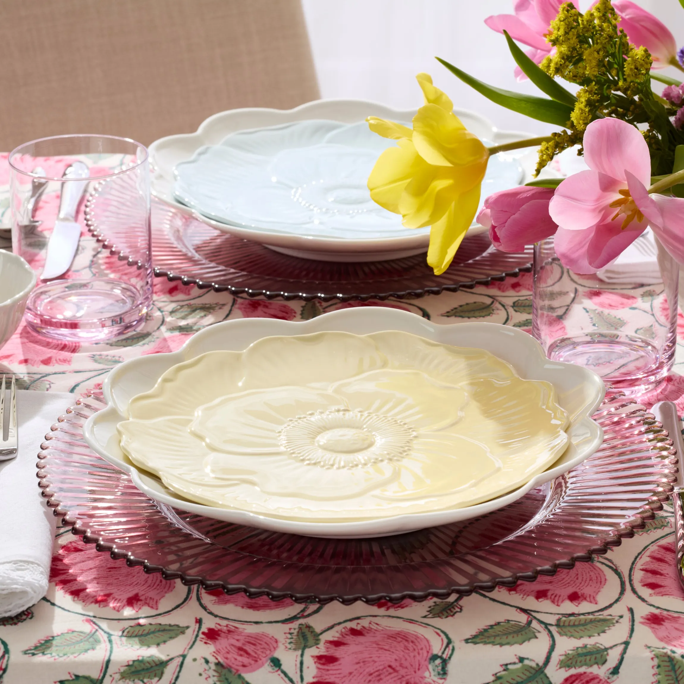 Butterfly Meadow Floral Yellow Accent Plates, Set of 4