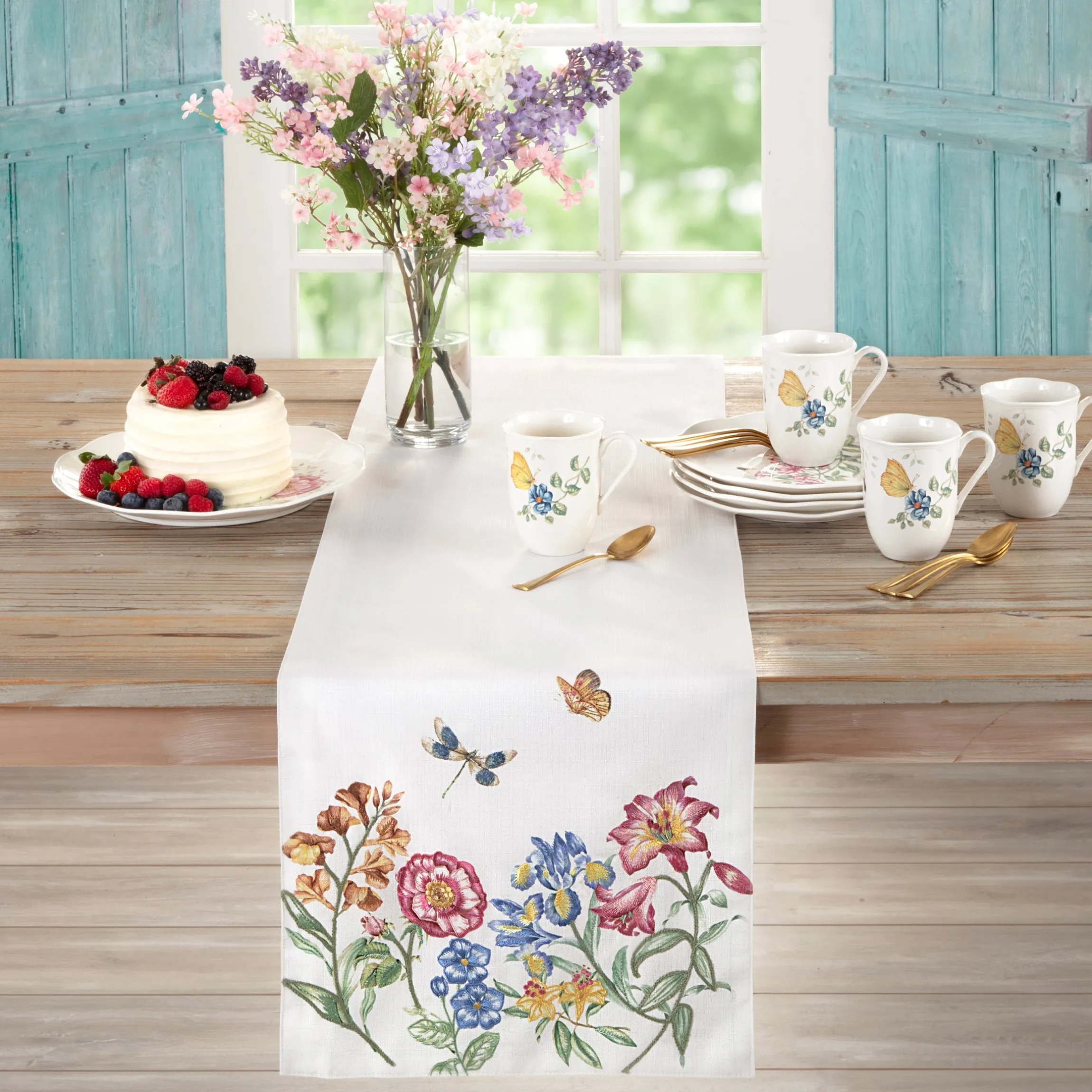 Butterfly Meadow Garden Embroidered Runner
