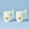 Butterfly Meadow Green Mugs with Spoons, Set of 2