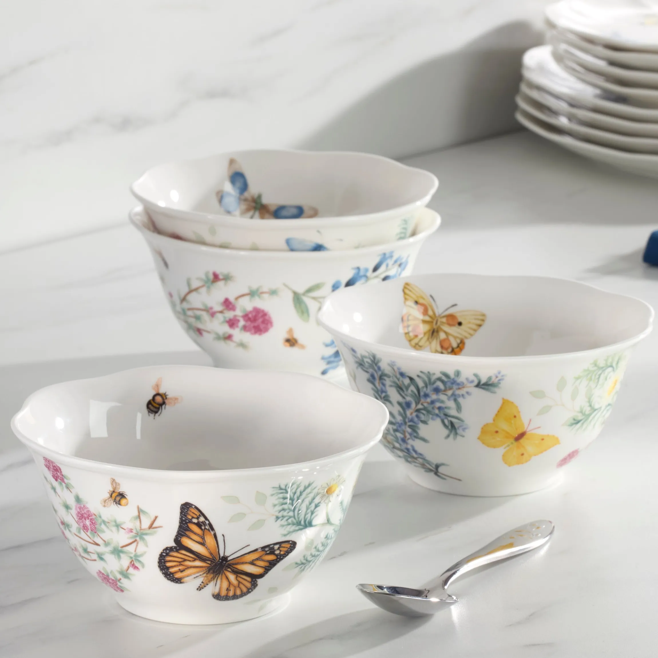 Butterfly Meadow Herbs Rice Bowls, Set of 4