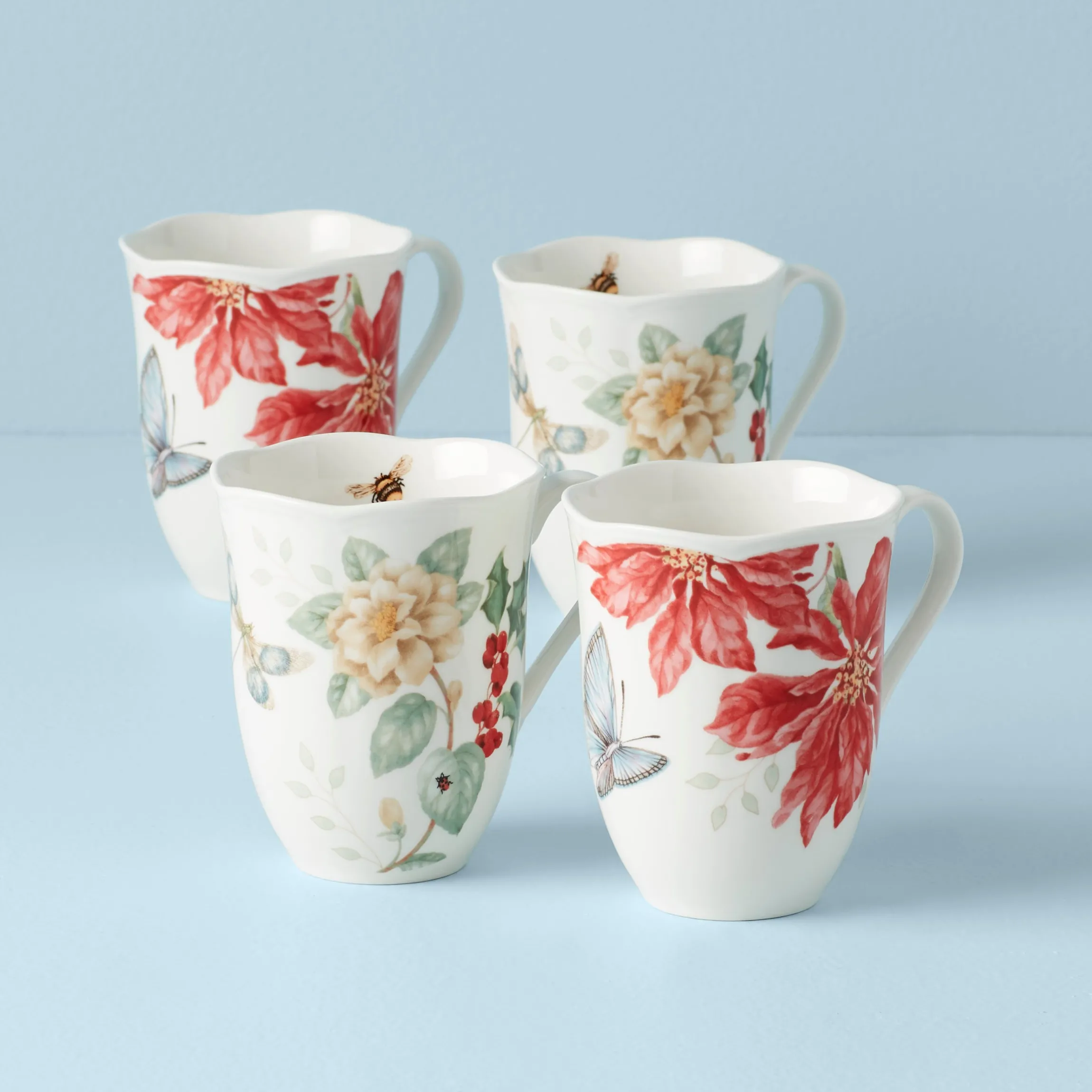 Butterfly Meadow Holiday Mugs, Set of 4