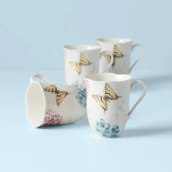 Butterfly Meadow Hydrangea Mugs, Set of 4