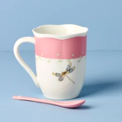 Butterfly Meadow Pink Mugs with Spoons, Set of 2