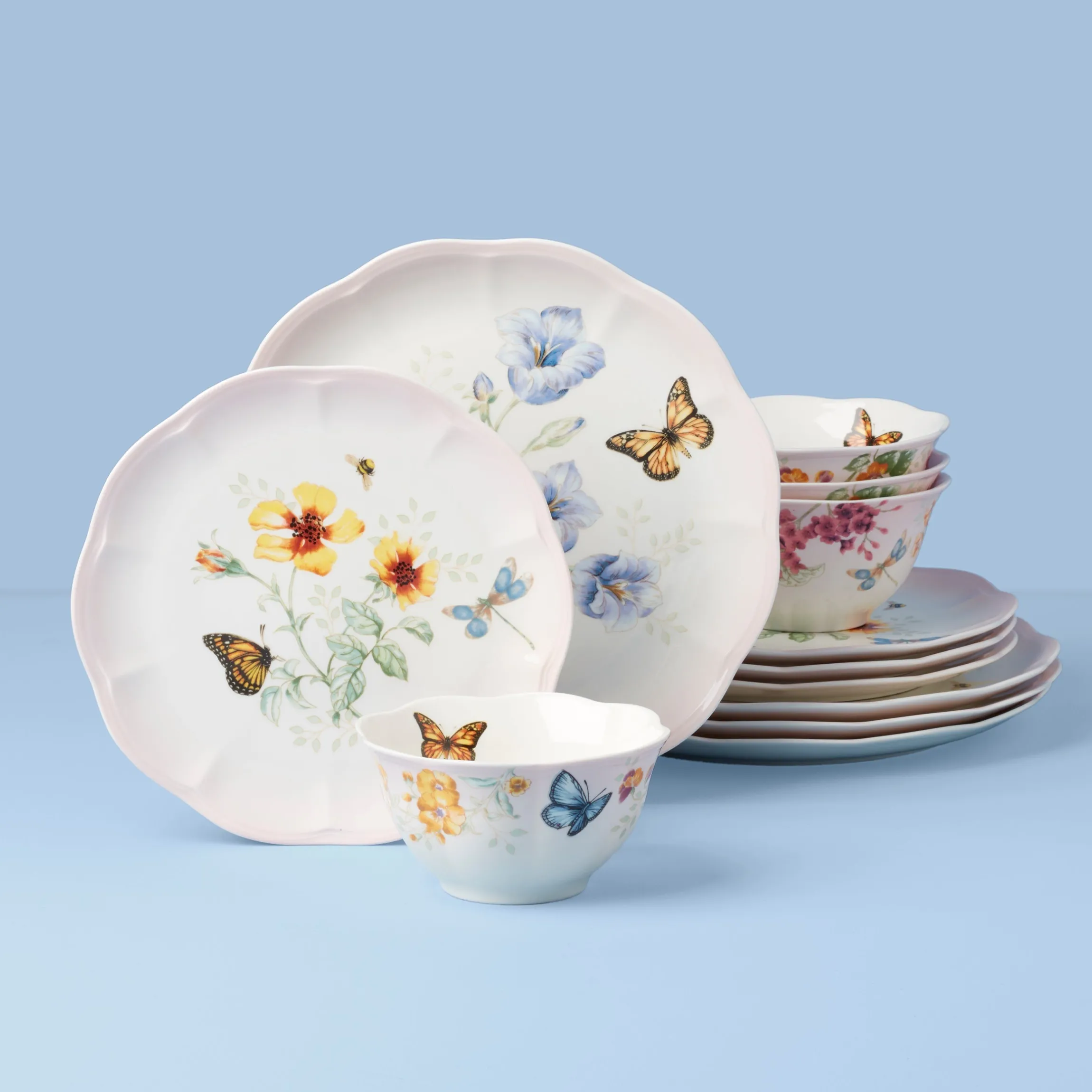 Butterfly Meadow Pink 12-Piece Dinnerware Set