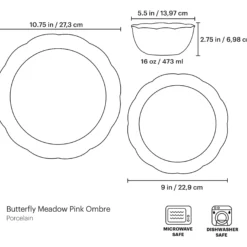 Butterfly Meadow Pink 12-Piece Dinnerware Set