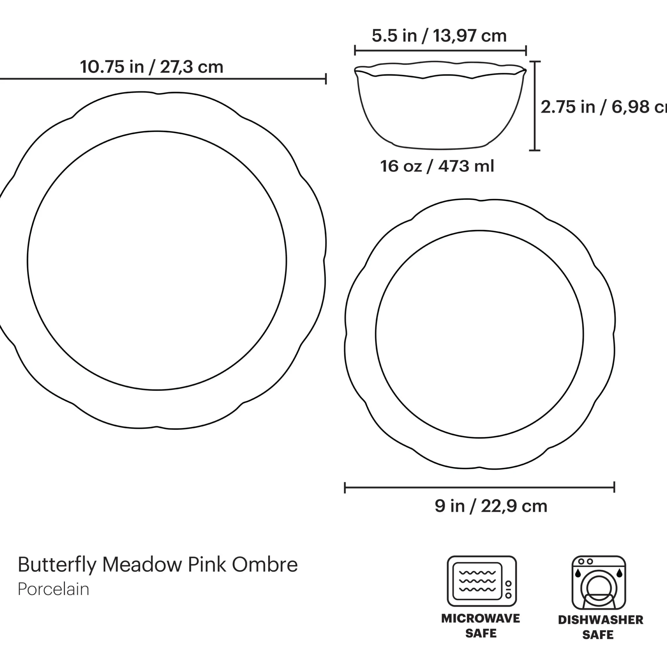 Butterfly Meadow Pink 12-Piece Dinnerware Set