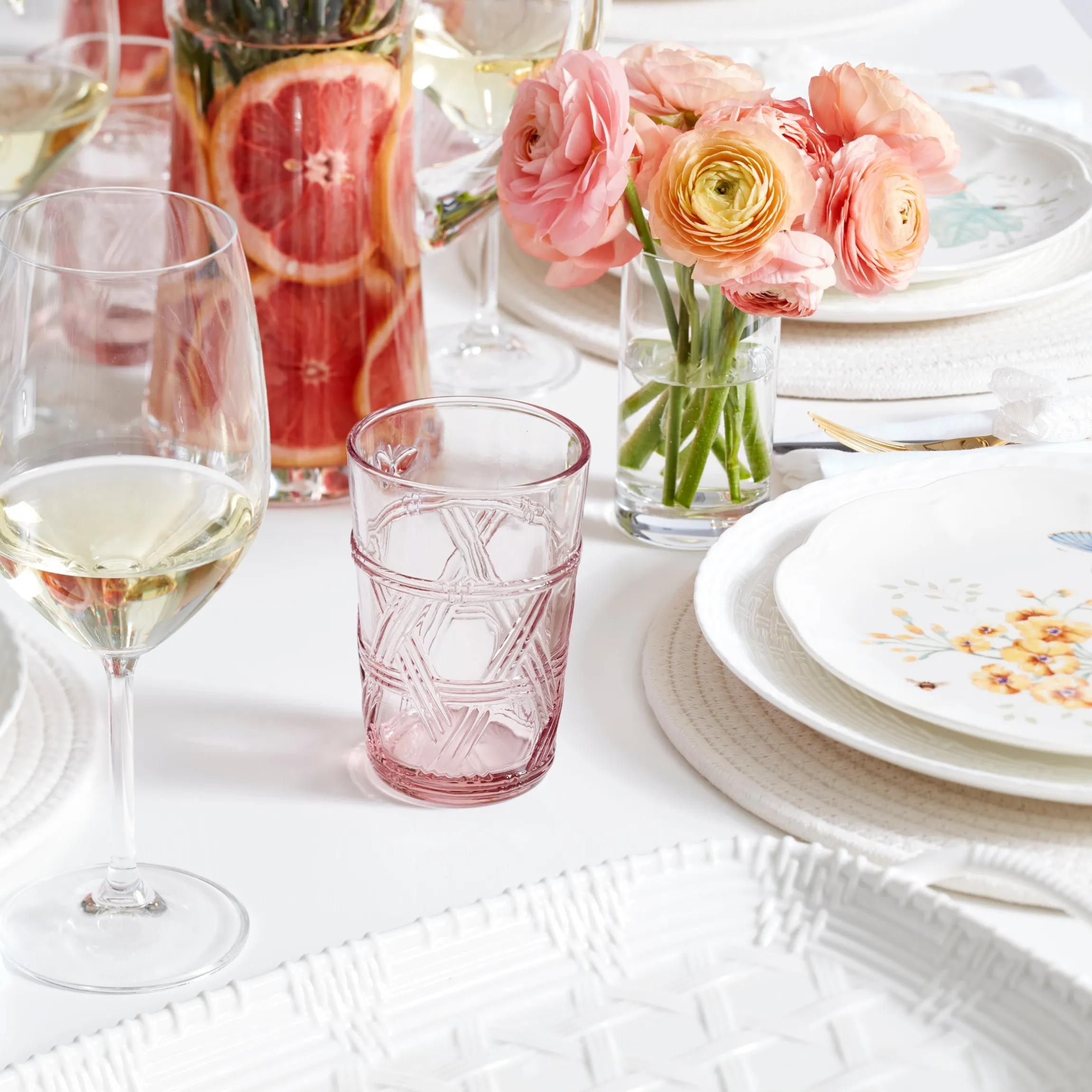 Butterfly Meadow Pink Tall Glasses, Set of 4