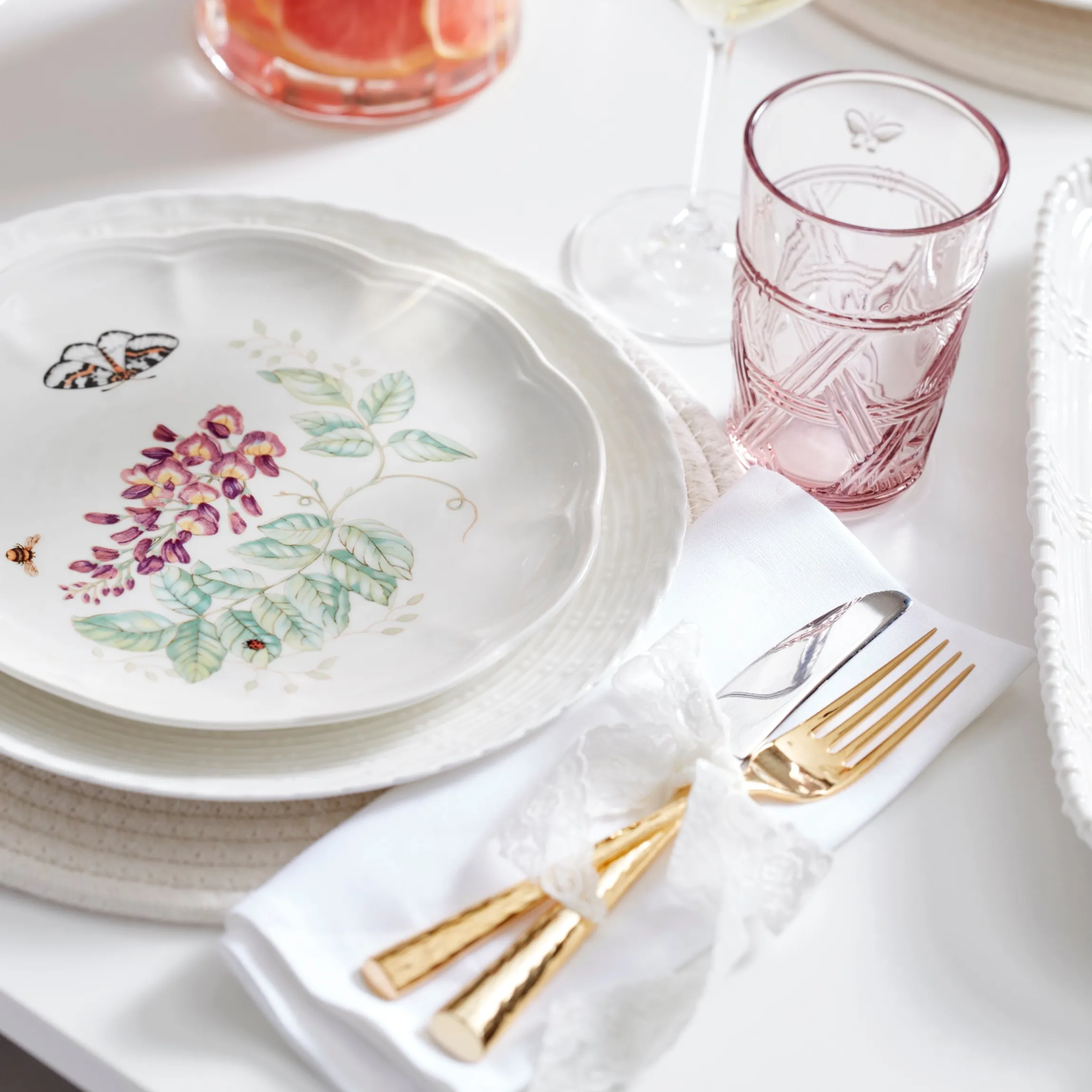 Butterfly Meadow Pink Tall Glasses, Set of 4