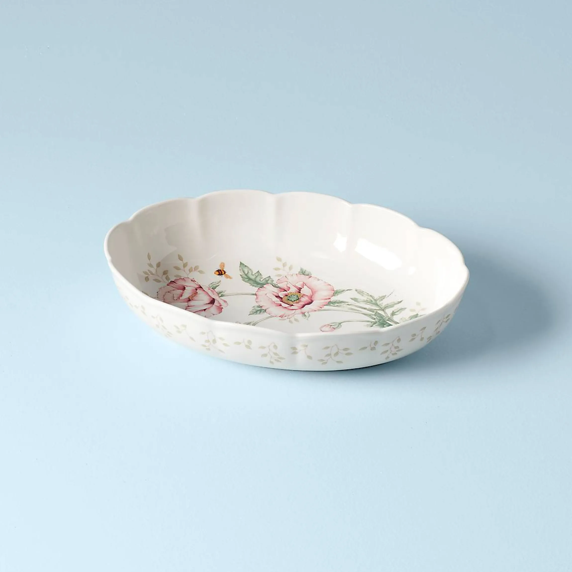 Butterfly Meadow Scalloped Oval Baker