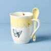 Butterfly Meadow Yellow Mugs with Spoons, Set of 2