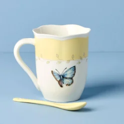Butterfly Meadow Yellow Mugs with Spoons, Set of 2