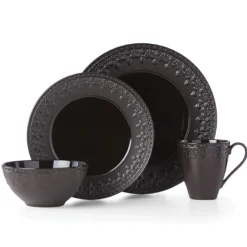 Chelse Muse Fleur Black All-Purpose Bowls, Set of 4