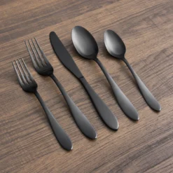 Delia Black Satin 20-Piece Flatware Set