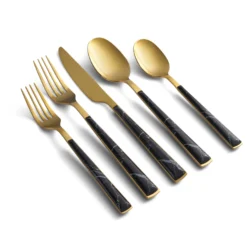 Eivin Gold with Black Marble Handle 20-Piece Flatware Set