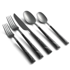 Eivin Mirror with Black Marble Handle 20-Piece Flatware Set
