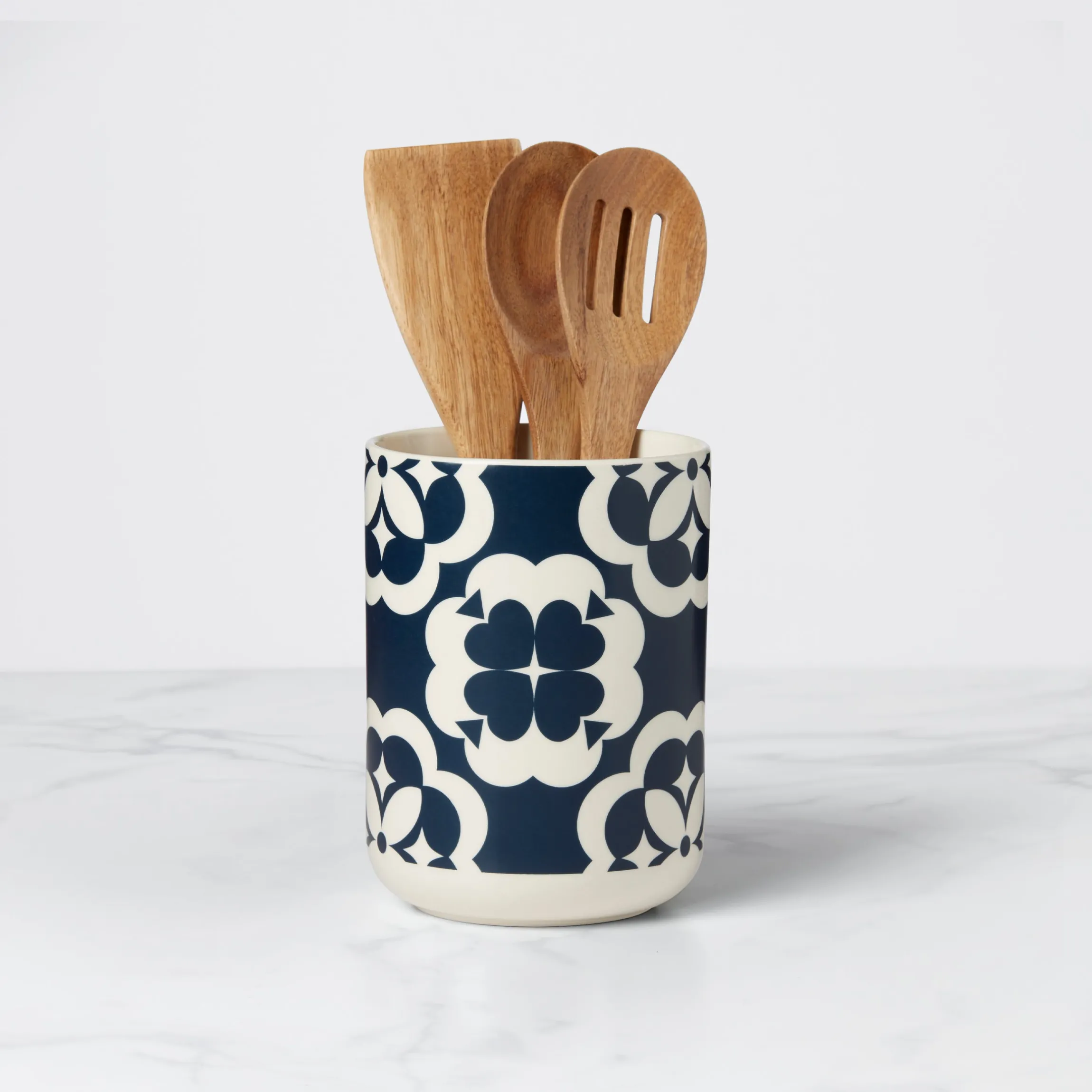 Elegant Geo Utensil Crock with Wood Utensils