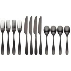 Eliana Black Satin 12-Piece Flatware Set