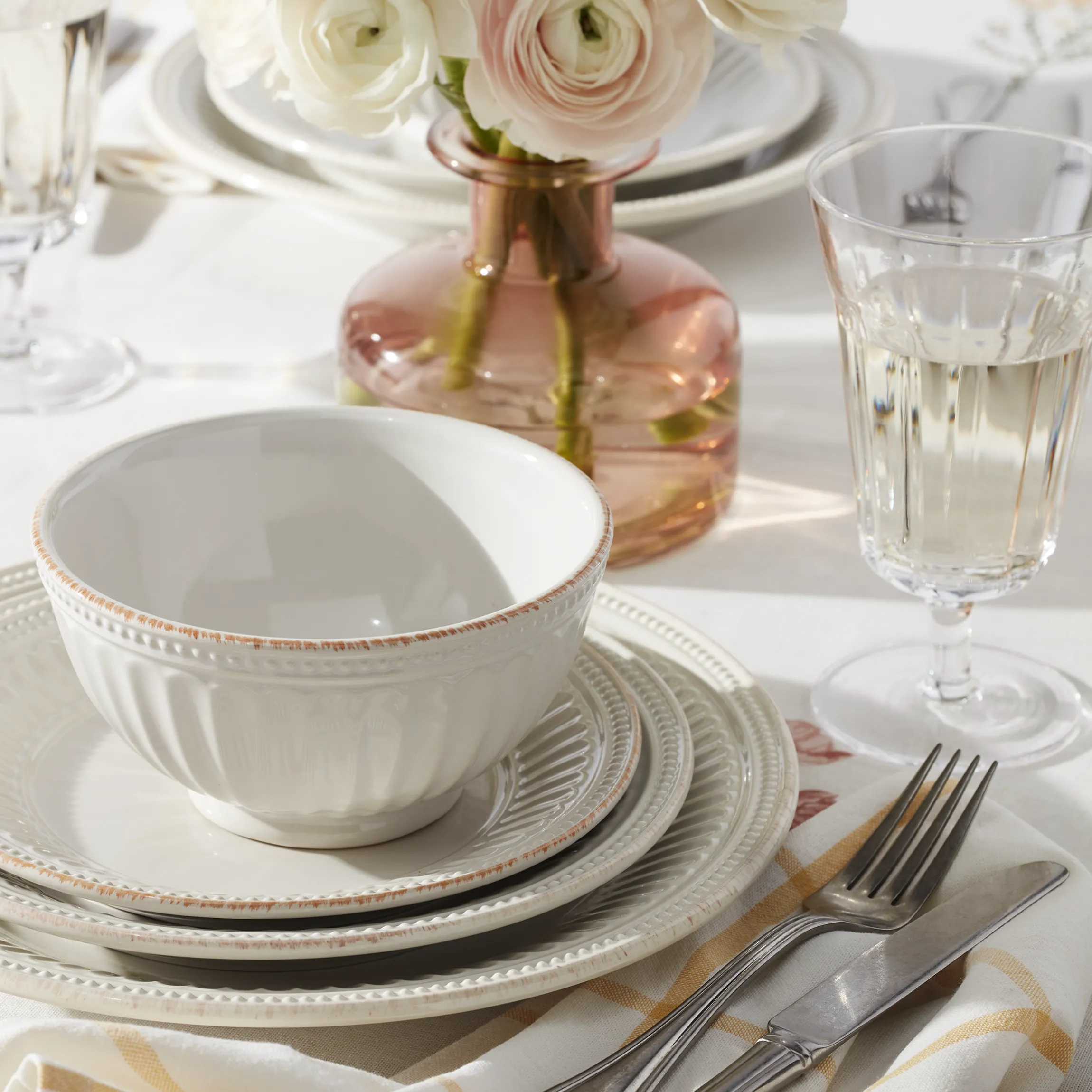 French Perle Groove White All-Purpose Bowls, Set of 4