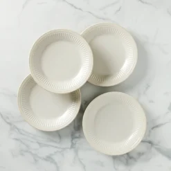 French Perle Groove White Dinner Plates, Set of 4