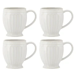 French Perle Groove White Mugs, Set of 4