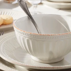 French Perle Groove White 18-Piece Dinnerware Set